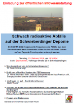 Plakat der Veranstaltung in Schwieberdingen am 23.2.2016 zum Thema radioaktiver Müll auf Deponien im Land